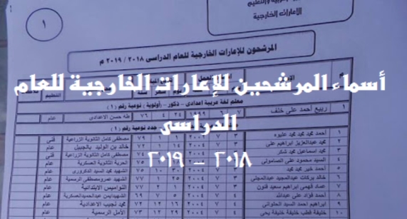 أسماء المرشحين للإعارات الخارجية للعام الدراسى 2018 - 2019 01181