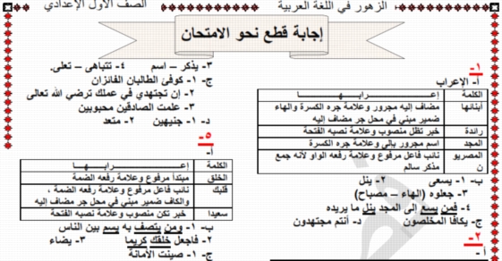 قطع نحو مجابة لن يخرج عنها امتحان الصف الاول الاعدادي ترم ثاني