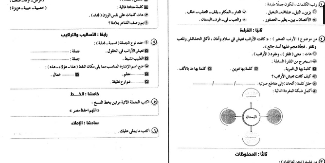 كل امتحانات العام الماضي في اللغة العربية للصف الثانى الابتدائى مراجعة نصف العام 2018  17710