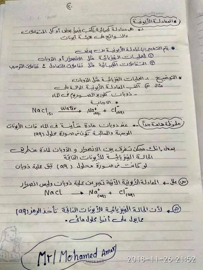 ملخص كيمياء اولى ثانوي في ورقات فقط أ/ محمد السباعي