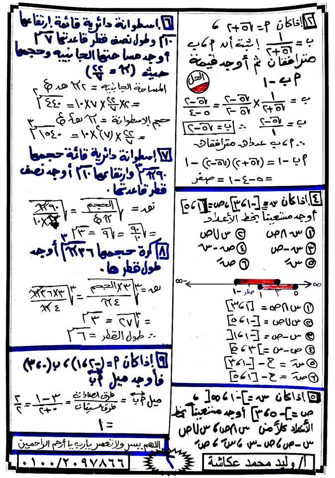 ملخص الجبر للصف الثاني الإعدادي ترم أول 2019 في 4 ورقات أ/ وليد عكاشة