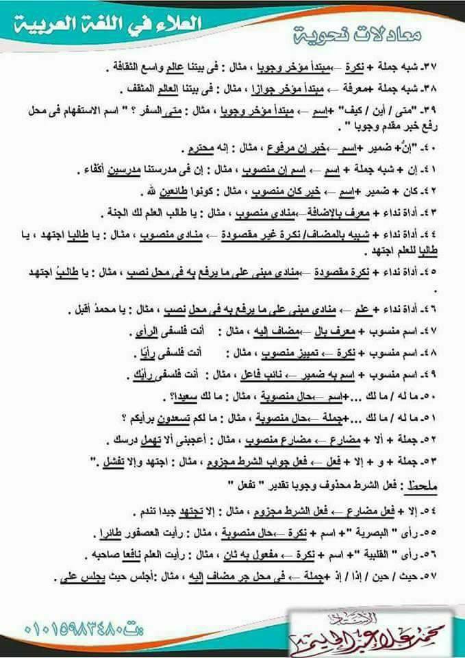 معادلات نحوية في 4 ورقات هامة جدا للثانوية العامة مستر محمد علاء 4180