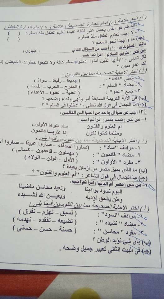 امتحان اللغة العربية للصف الخامس الابتدائي الترم الثاني 2018 محافظة بورسعيد 4572