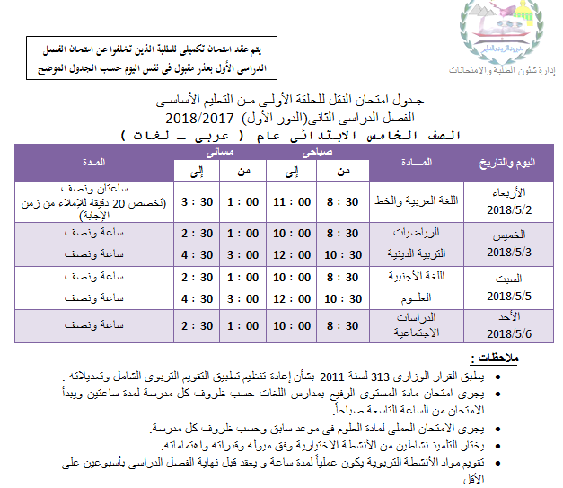جداول امتحانات محافظة الجيزة الترم الثاني 2018 512