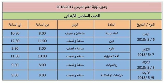  جداول امتحانات محافظة الإسكندرية الترم الثاني 2018 611