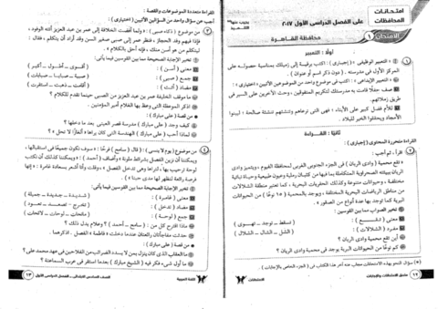 22 امتحان لغة عربية السادس الابتدائى لنصف العام