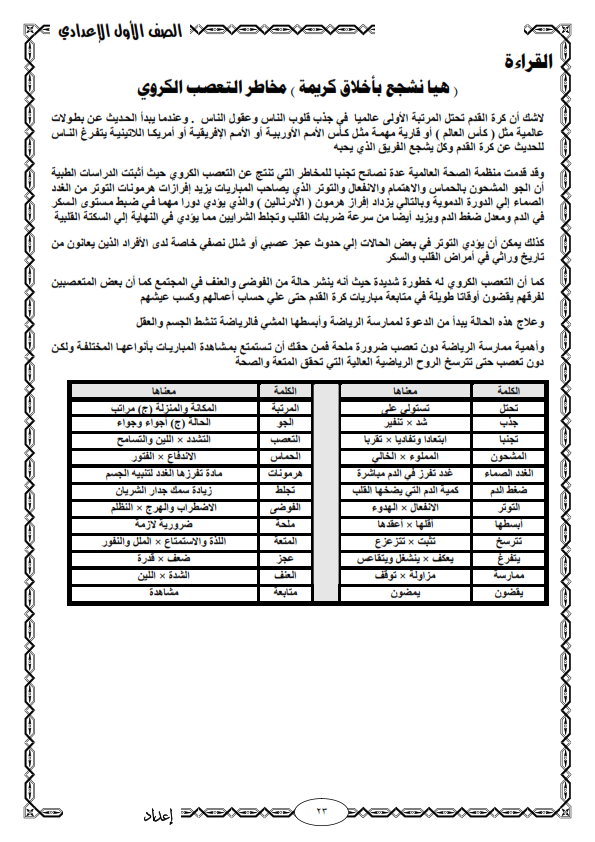 مراجعة القراءة للصف الأول الاعدادي الترم الثاني في 7 ورقات فقط