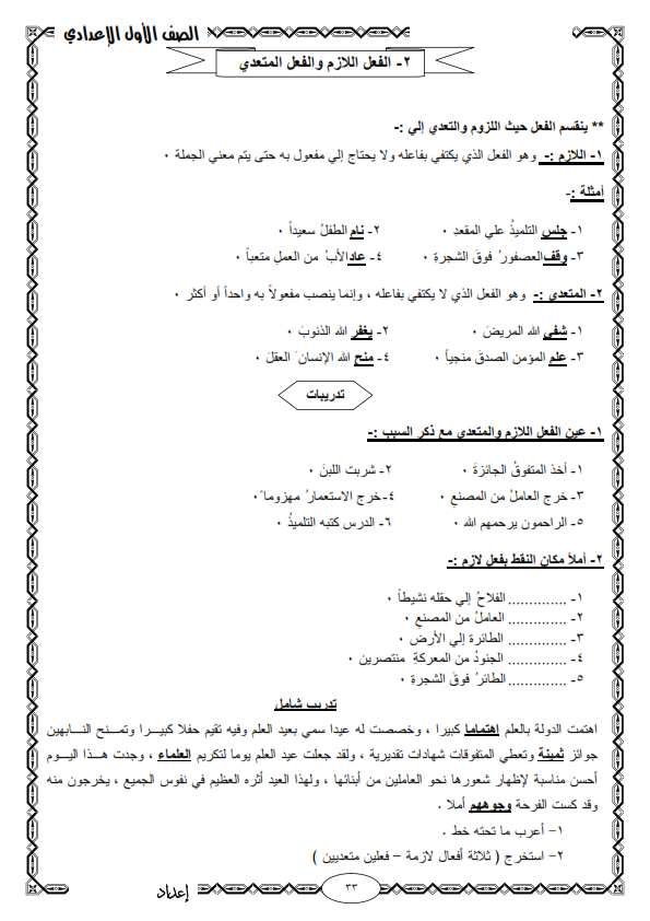 مراجعة النحو للصف الأول الاعدادي الترم الثاني في 10 ورقات فقط