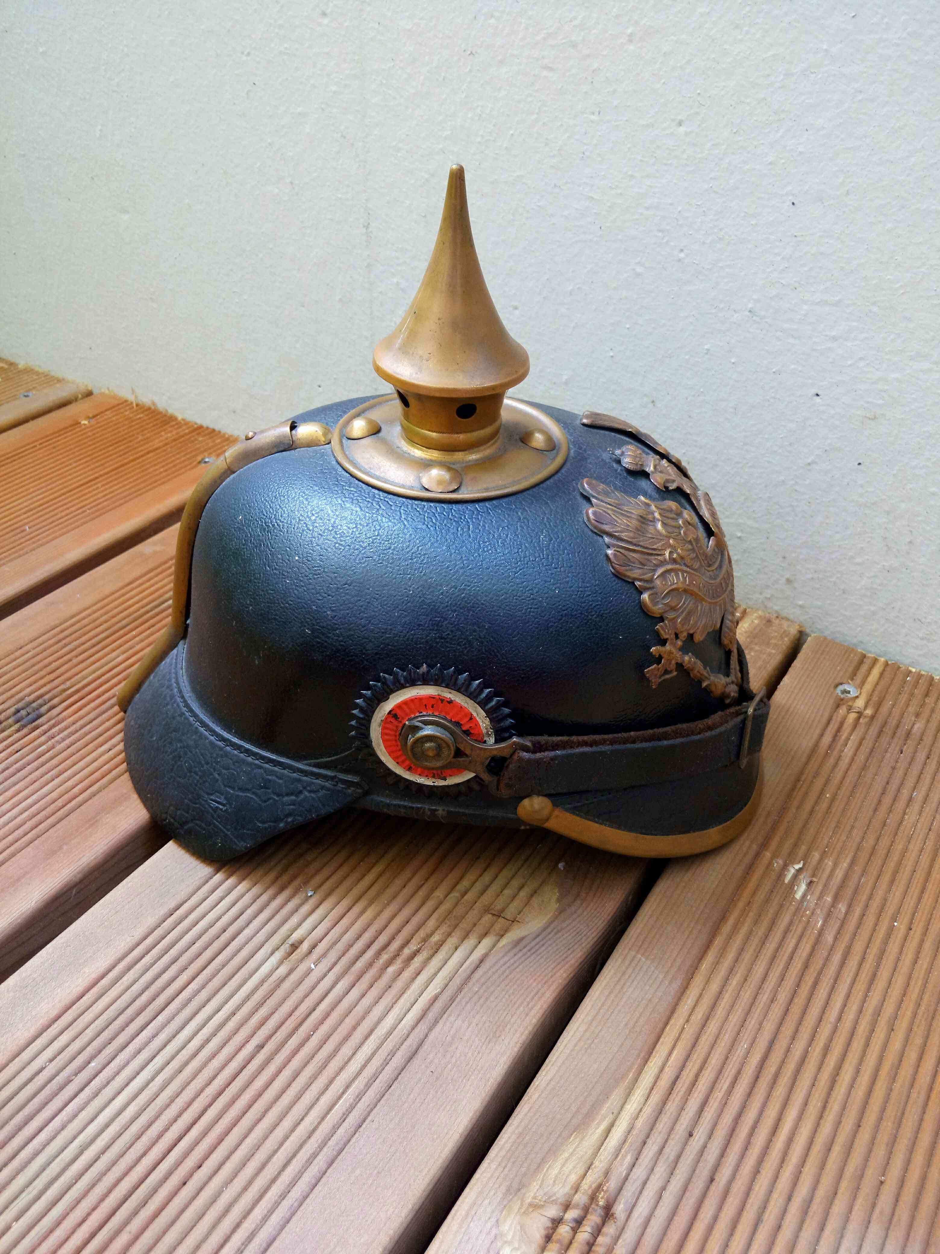 (E) Casque pointe alsacien modèle 1895 complet 132.R  Img_2241