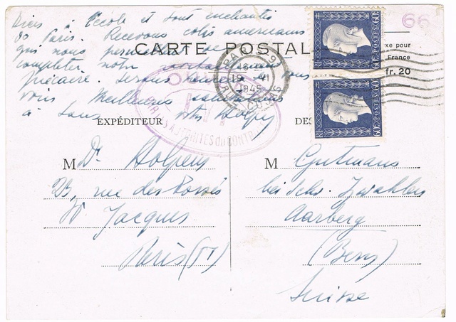 Cachet « OUVERT PAR LES AUTORITES DU CONTROLE » de Lyon sur carte postale Ccf02112