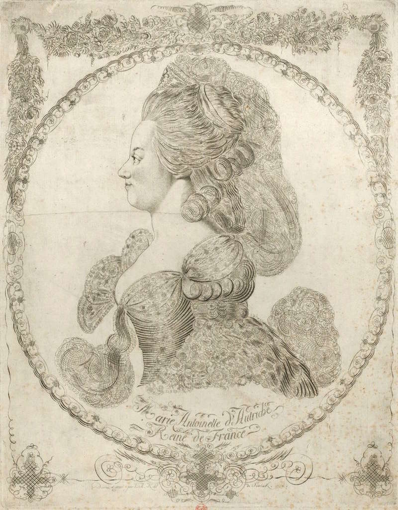 Les Bernard : portraits calligraphiques, dit au trait de plume, de Marie-Antoinette et Louis XVI Marie-15