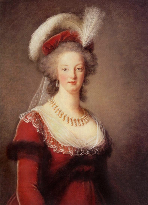 Marie-Antoinette en buste, robe rouge et toque, par et d'après Elisabeth Vigée Le Brun  Marie_41
