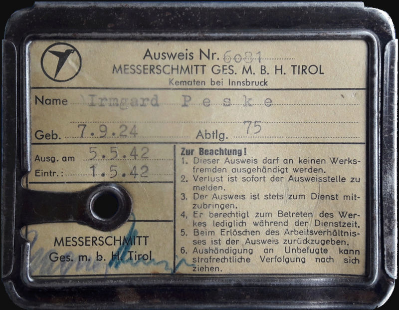Messerschmitt Werksausweis Werk110