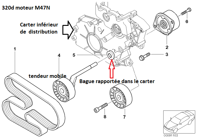 [ BMW E46 320D M47N an 2004 ] Changer galet tendeur courroie accessoires 11_car10
