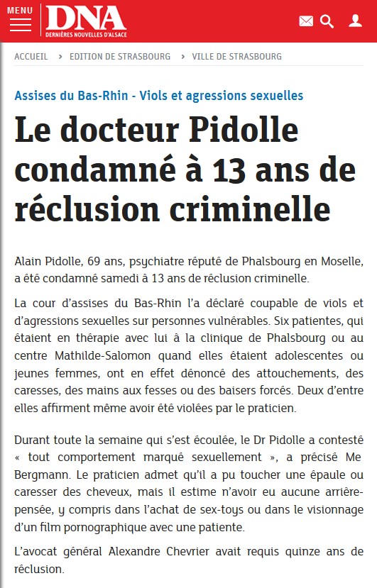 le psychiatre Alain Pidolle condamné à 13 ans de réclusion criminelle