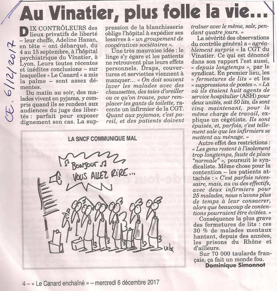 Le Vinatier 2017 canard enchaîné