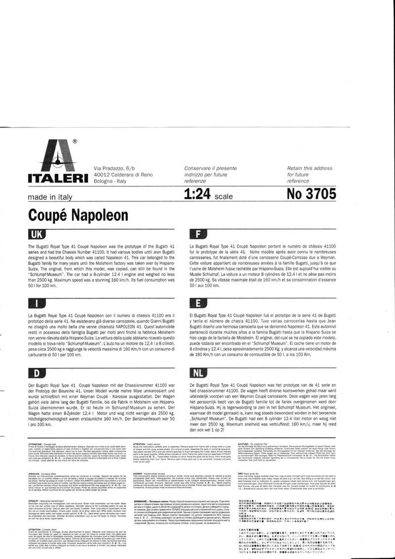 [ITALERI] BUGATTI ROYALE Coupé NAPOLEON 1/24ème Réf 3705 Notice Royale22