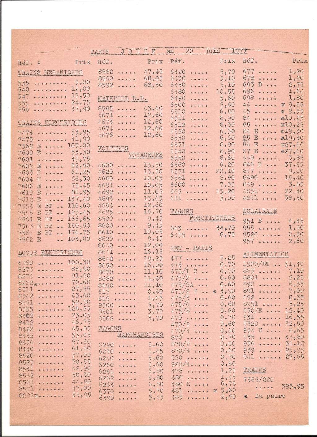 [JOUEF 1973] Catalogue + tarif détail 1973  Jouef969