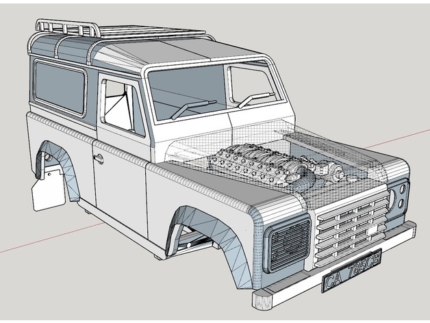 Carrosserie 3D Land Rover Defender D90 4x4 pour Gelande Scx10 Scale et Crawler 1/10 M1e12