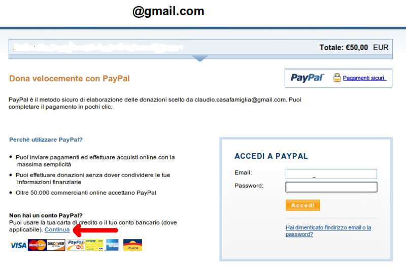 Donazione attraverso carta di credito o PayPal 210