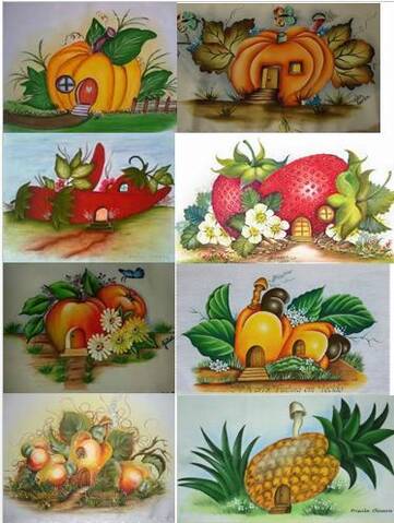 Casitas con forma de frutas y verduras para pintar en tela