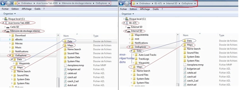 Déplacement chemin datas vers SD sur OziAndroïd A50010