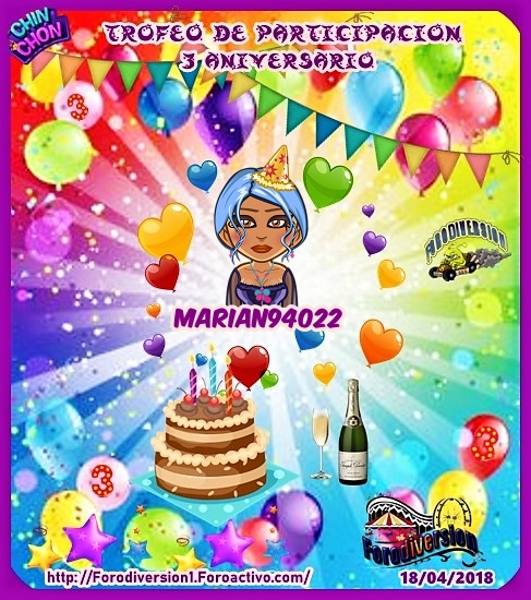 TROFEOS DE PARTICIPACION DE 3º ANIVERSARIO DE FORODIVERSION  Marian10