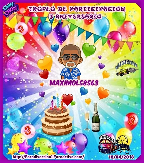 TROFEOS DE PARTICIPACION DE 3º ANIVERSARIO DE FORODIVERSION  Maximo10