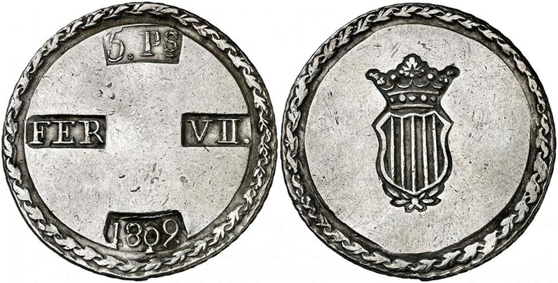5 pesetas Fernado VII 1809. Tarragona 26992610