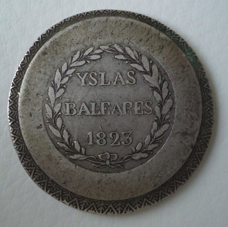  5 pesetas 1823 a nombre de Fernando VII. Yslas Baleares 28058510