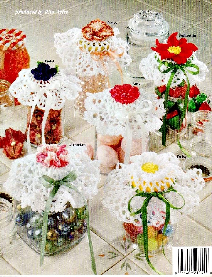 Tapas con Flores a Crochet para frascos de vidrio 18f10