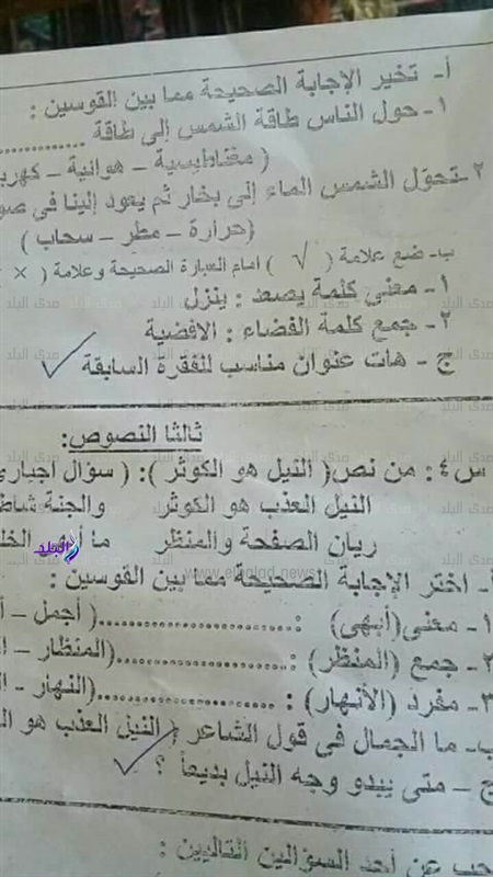 جدل و غضب أولياء أمور تلاميذ الصف الرابع بسبب بعض الأسئلة فى الإمتحانات " جمع فضاء و مصر ومفرد أقصر" 29410