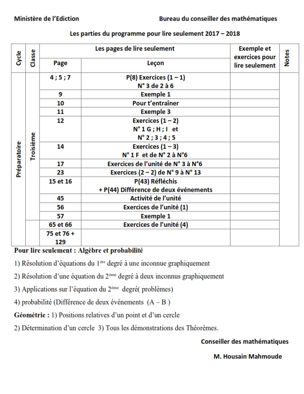 الأجزاء المحذوفة من الرياضيات بالفرنسية للغات  فرق ابتدائى و إعدادى ترم ثانى 2018 للإطلاع المعدلة المستشار Les_pa10