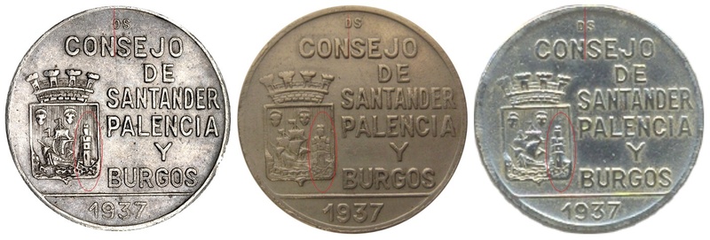 1 peseta 1937. Consejo de Santander, Palencia y Burgos. Variantes Compar12