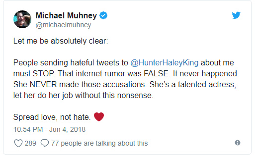 Michael Muhney выступил в защиту Hunter King. Mm10