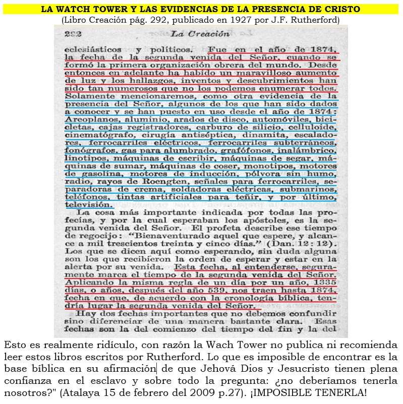 La Watchtower y la presencia de de Cristo, según Rutherford y su libro creación. Fb_img46