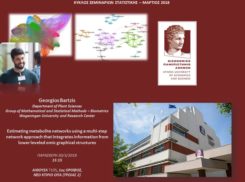 AUEB STATS SEMINARS 30/3/2018: Estimating metabolite networks using a multi-step network approach that integrates information from lower leveled omic graphical structures by Georgios Bartzis Bartzi13