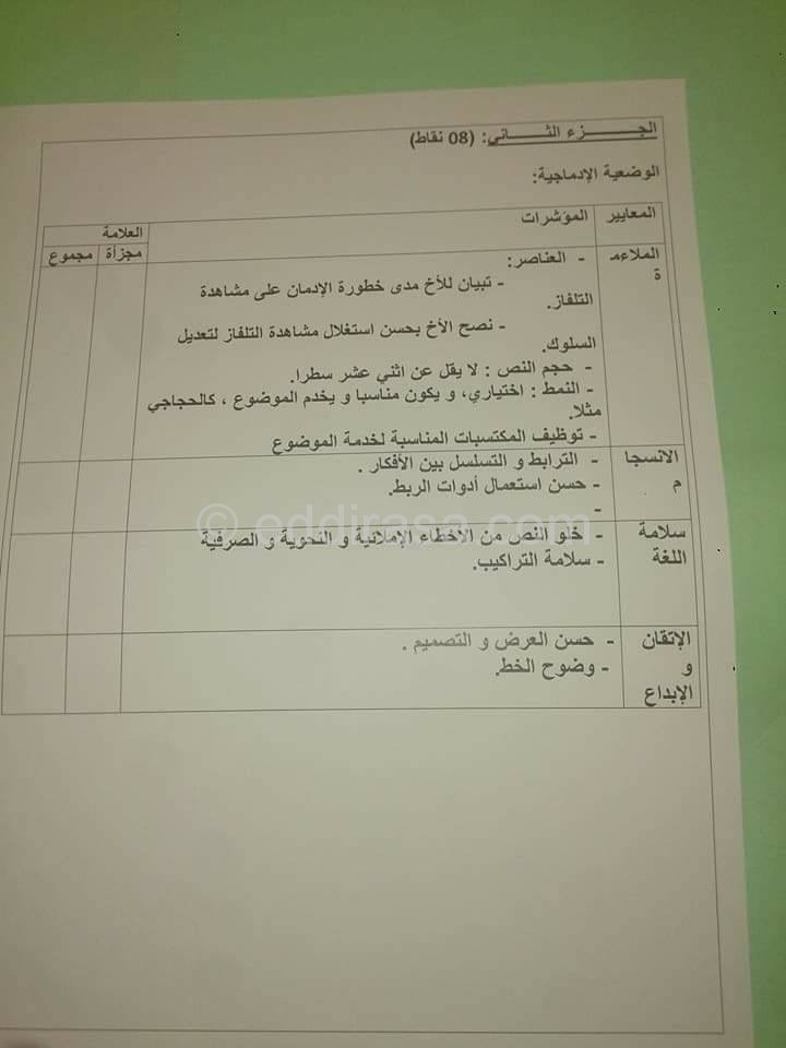 – موضوع اختبار مادة اللغة العربية لشهادة التعليم المتوسط 2018 A310