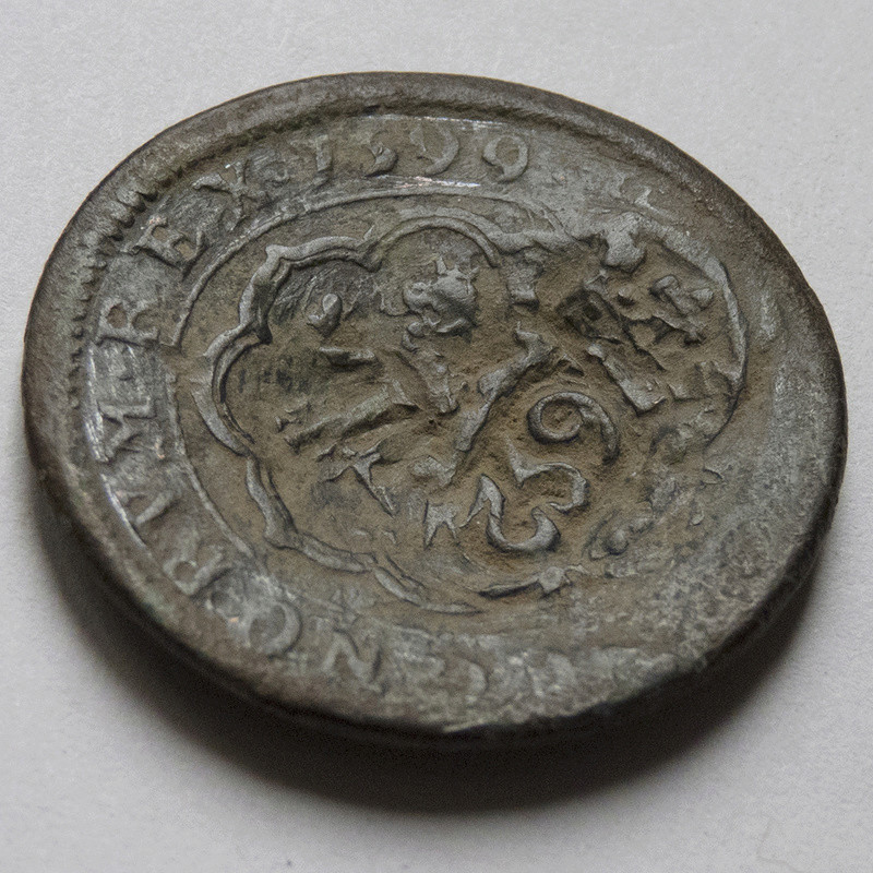 4 maravedis 1599 Segovia, Felipe III. Triple resello: VIII 1603, XII 1636, 8 1652 P1030610