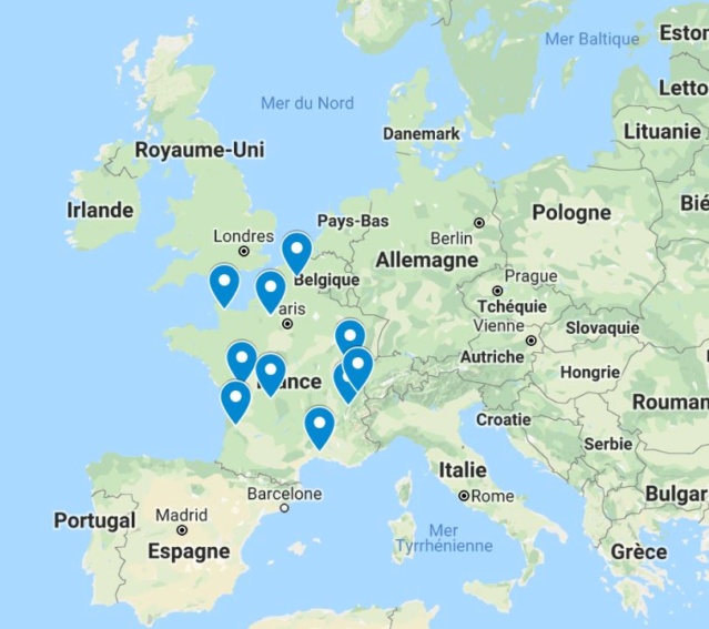 carte - Carte des Clubs de marche Nordique présentés sur le Forum France10