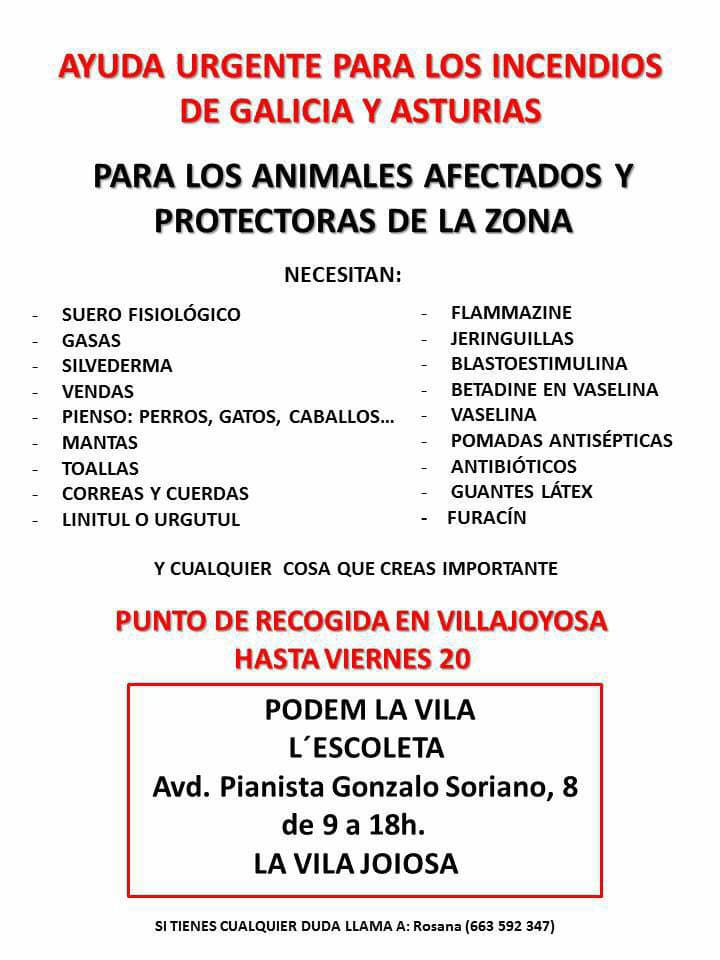 PODEM LA VILA.:campaña ayuda  animales afectados incendios Galicia 22528410