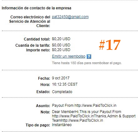 17º pago de PaidToClick - 0,20$ (Horas) Paidto10