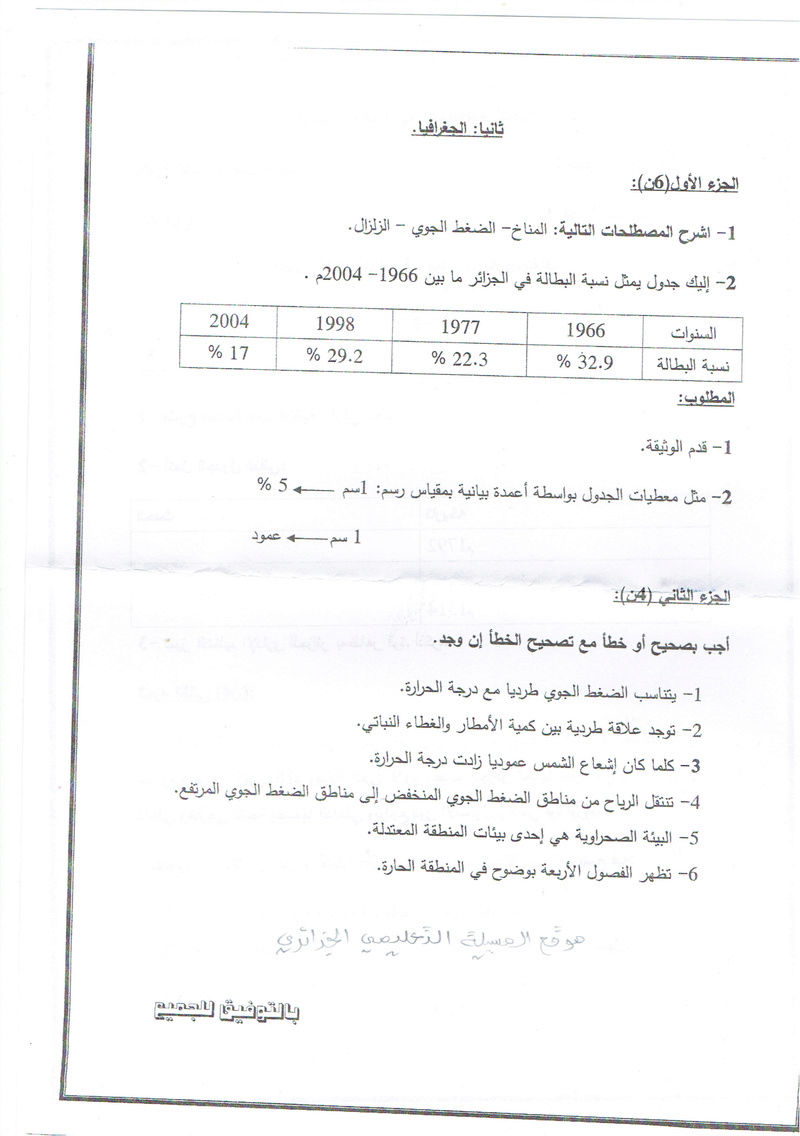 ~ اختبار الثلاثي الثاني لمادة الاجتماعيات للسنة اولى ثانوي~ 220