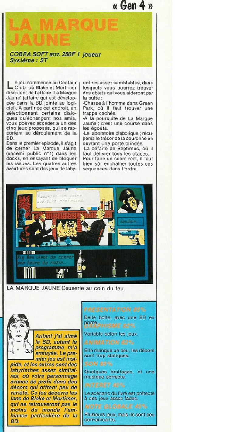 Blake & Mortimer / La marque jaune /  Cobrasoft   amstrad  - atari st - thomson Screen11