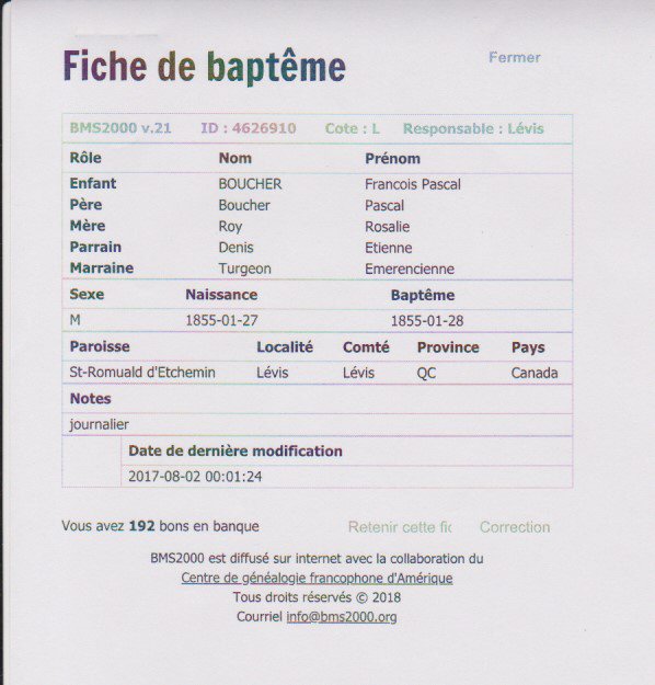 Boucher Francois Pascal - 28-01-1855 - Fiche de Baptême Fiche_16