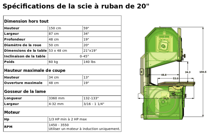 Fabrication d'une scie à ruban en bois (Matthias Wandel) - Page 2 Specif10