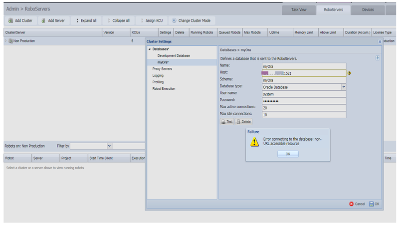 Error connection to the database: non-url accessible resource Oranew10