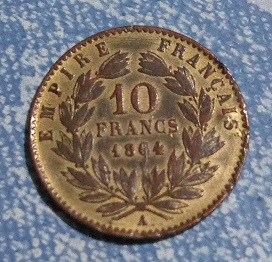 Francia, Napoleon III, 10 Francos Falsos de Cobre de 1864 1a43