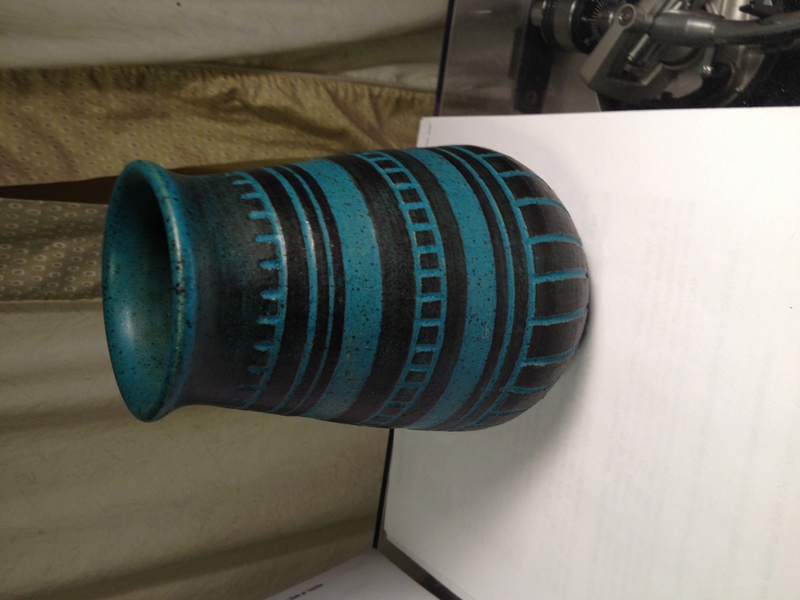 Turquoise/Teal and Black Incised Vase Marked "S.T." Img_2514