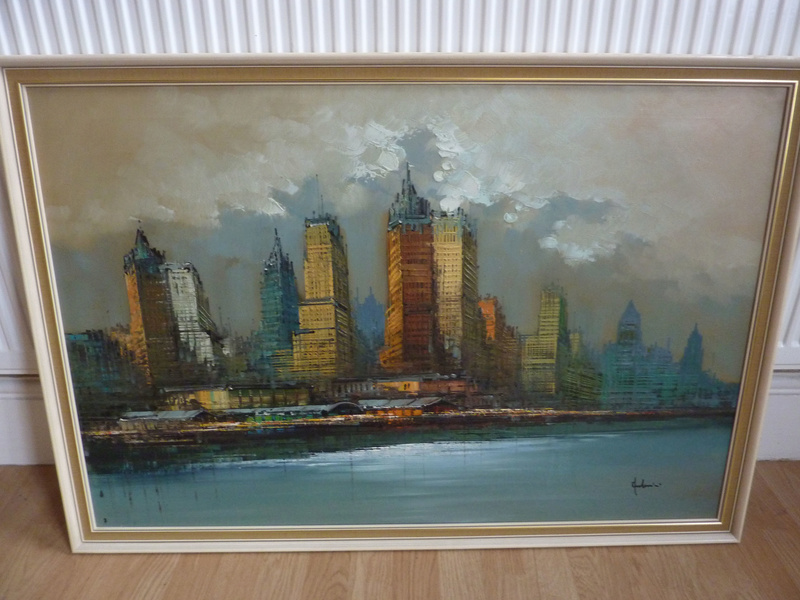 Hudson River Skyline oil painting unidentified signature 00116